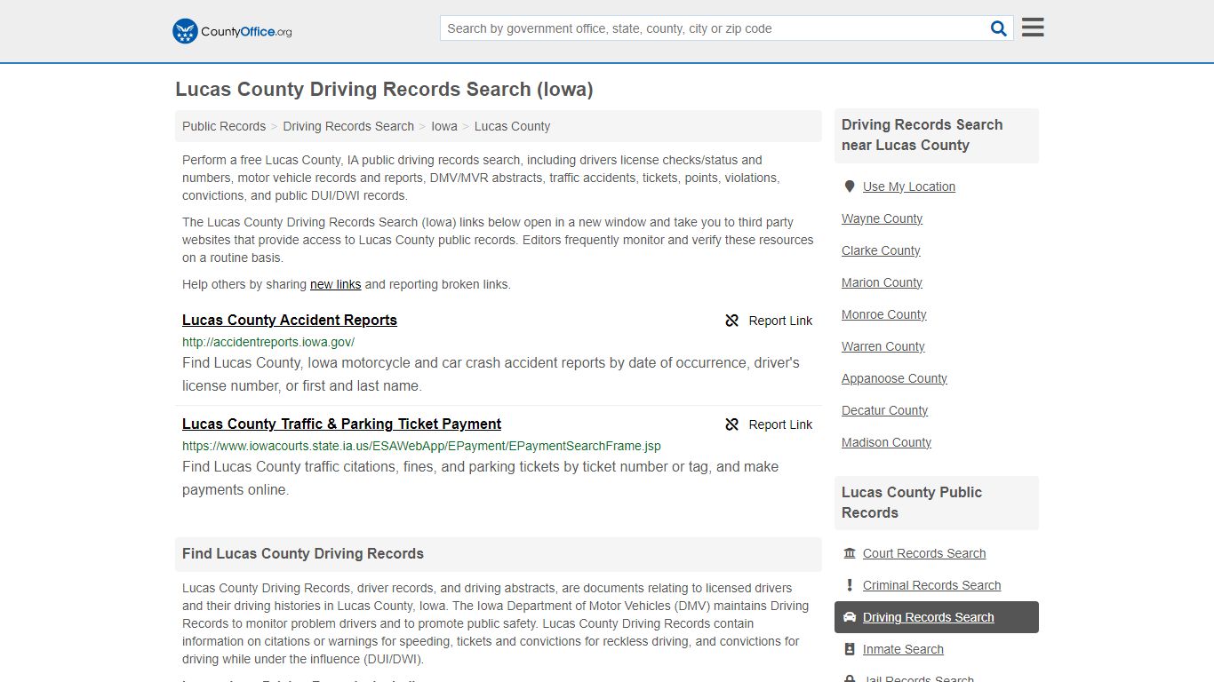 Driving Records Search - Lucas County, IA (Accident Reports & Traffic ...