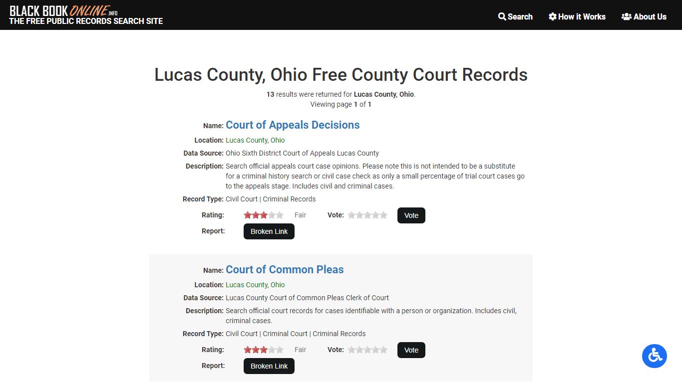 Lucas County, Ohio Free County Court Records - Black Book Online